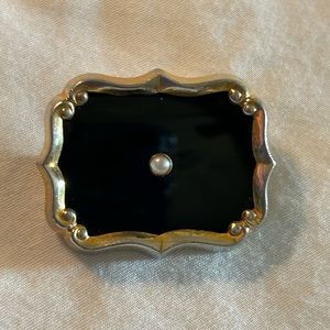 Vintage Victorian Mourning Pin/Brooch Seed Pearl & Black ?Onyx